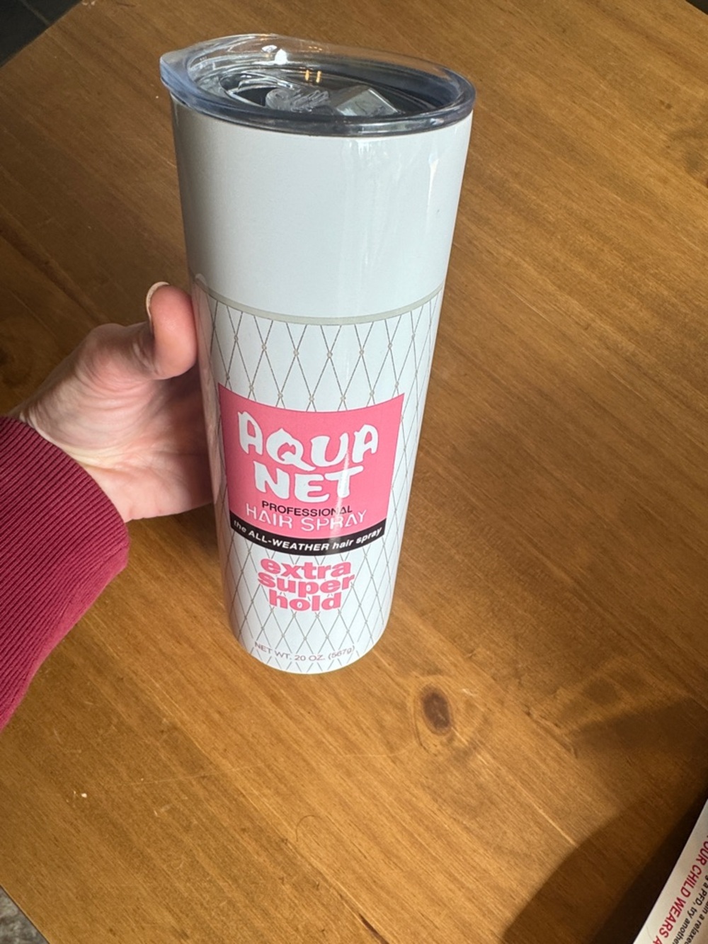 Aqua Net Hairspray Tumbler - White with Pink Accent